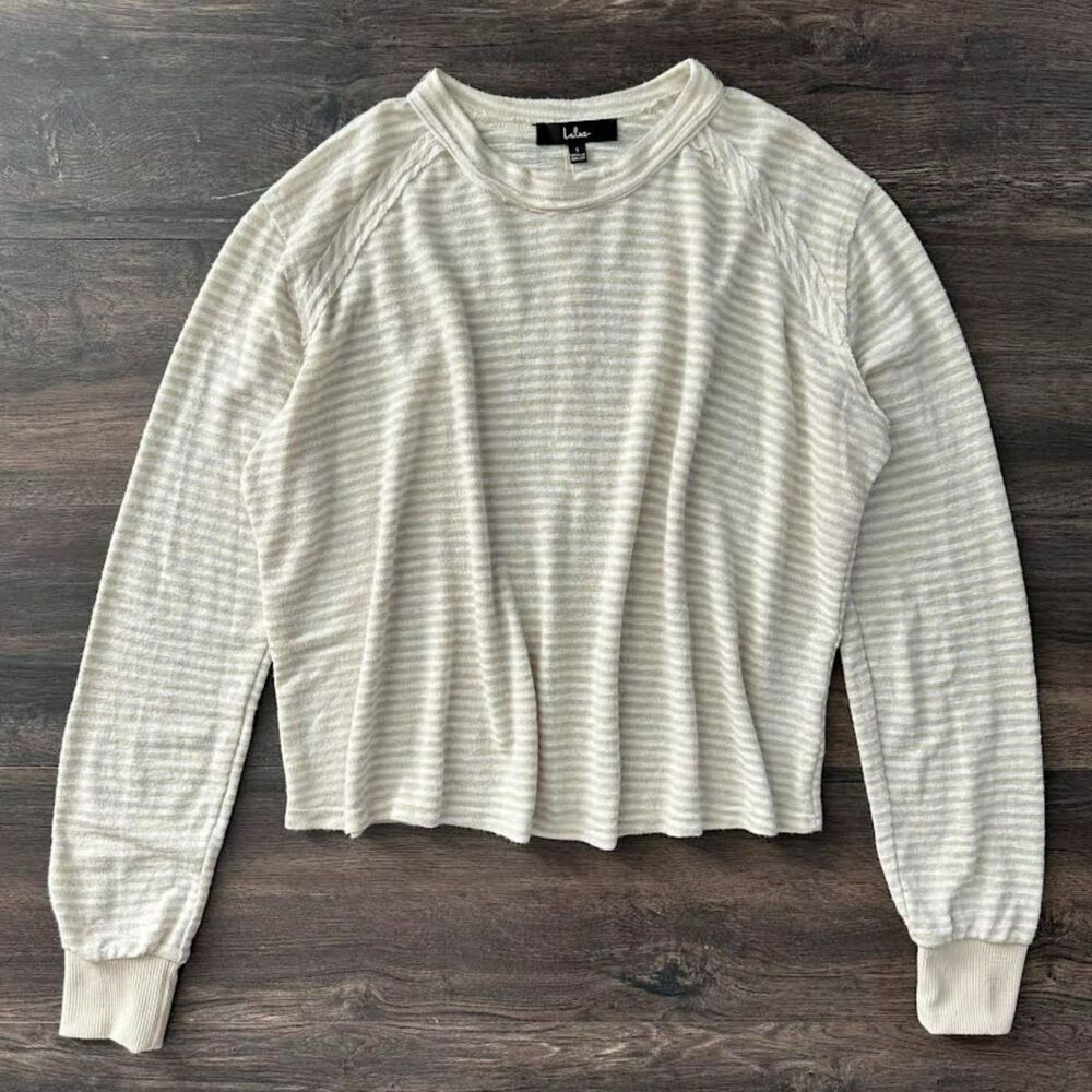 Lulu's Relaxed Long Sleeve Shirt Striped Cream & White Size Small Super Soft